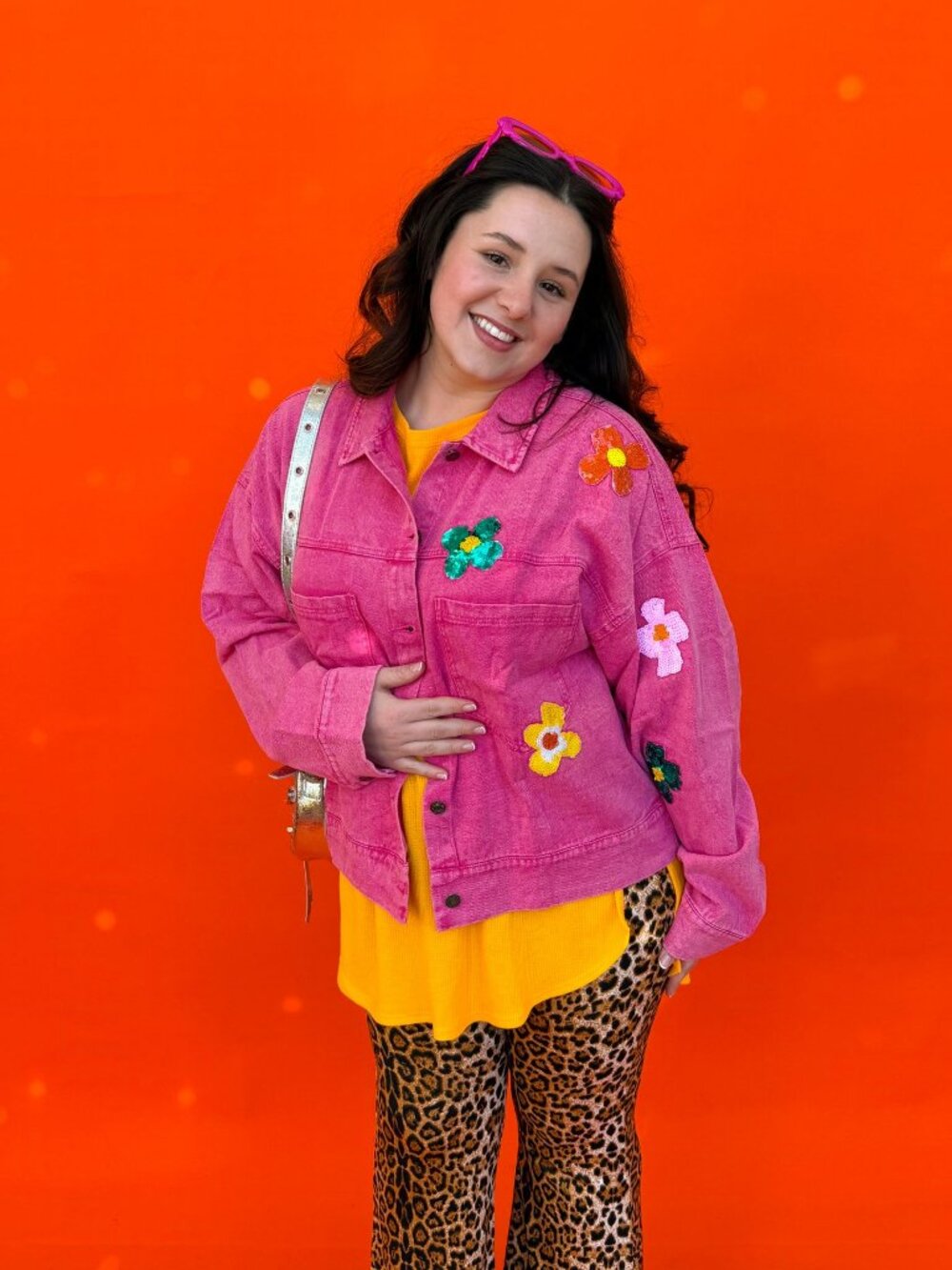 Pink Denim Sequin Flower Jacket